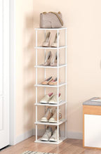 Vertical Tall Shoe Rack Organizer for Entryway -7 Tier Free Standing Slim Narrow Bamboo Wood Corner Stackable Shoe Boots Stor