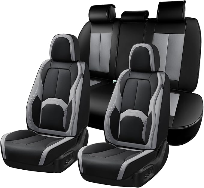 Coverado Car Seat Covers, Leather Seat Covers Full Set, Waterproof Car Seat Protector with Lumbar Support, Automotive Seat Co