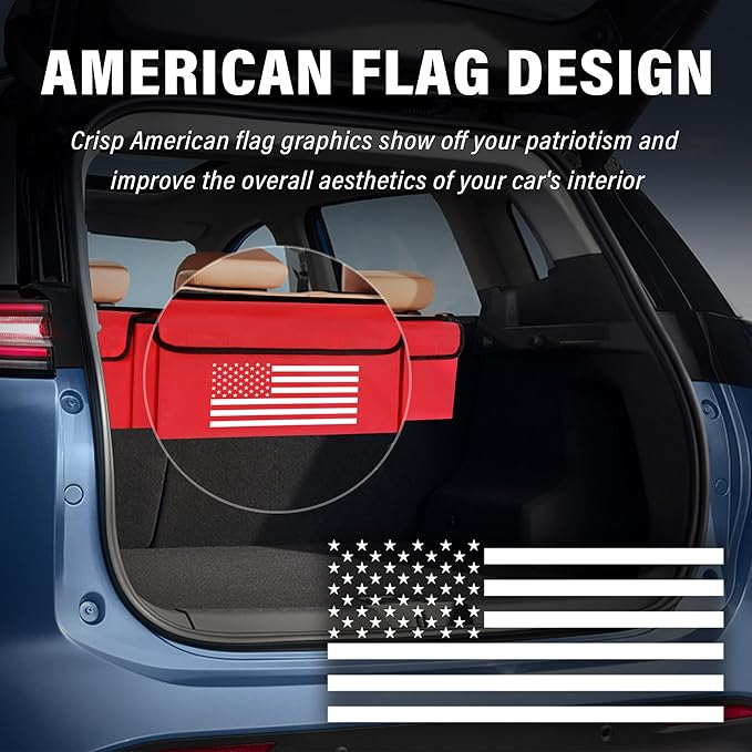 Turcee Car Trunk Organizer,Large Capacity Car Storage Organizer with US Flag Design,Hanging Foldable Car Organizers and Storag