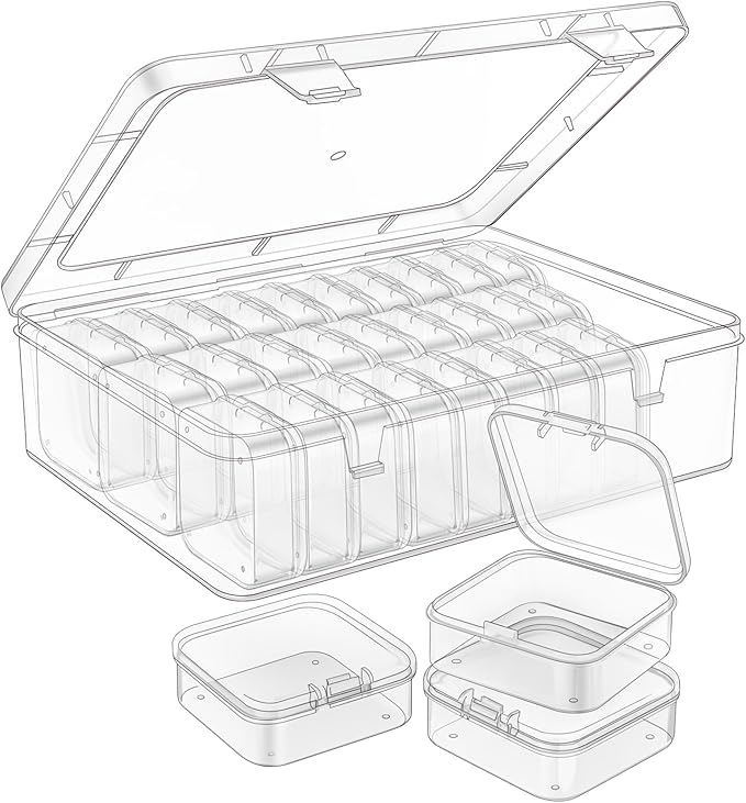 Mathtoxyz Bead Organizer Box, 62Pcs Small Organizers and Storage Plastic Cases, Mini Clear Storage Containers With Hinged Lid