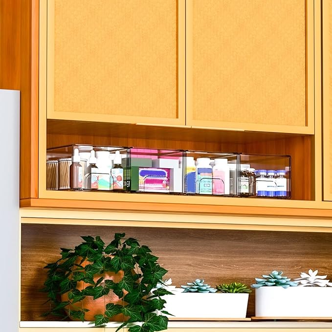 4.4" Tall Small Clear Acrylic Stackable Storage Drawers for Vanity,Under Sink,Bathroom Closet,Medicine Cabinet Organization a