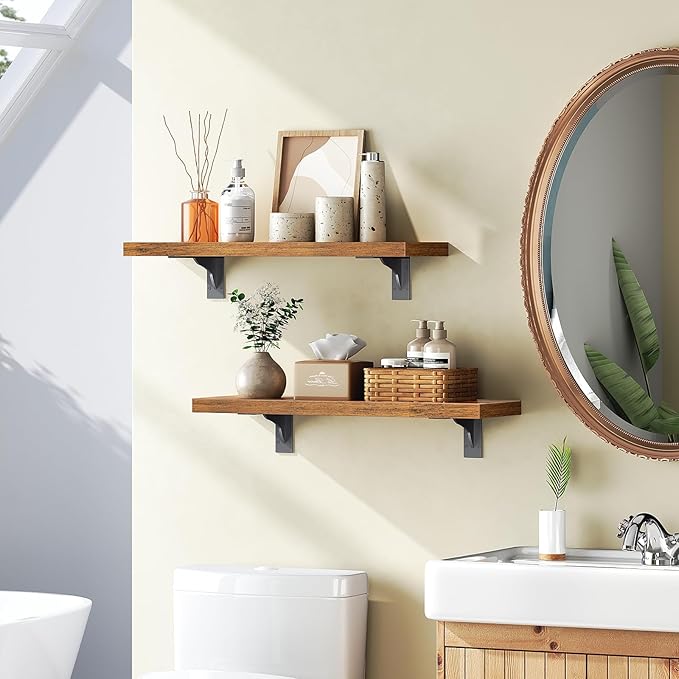 HOOBRO Floating Shelf and Console Table, 15.4" Wall Mounted Shelves Set of 2, 31.5" Height Entryway Table with Storage Shelf,