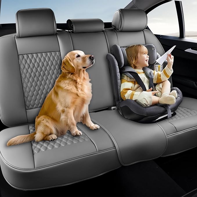 Coverado Rear Seat Covers, Leather Back Seat Cover for Car, Universal Waterproof Automotive Seat Cushion Protector for Most C