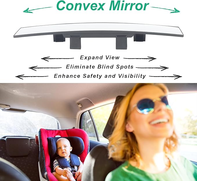 Rear View Mirror for Car,11.8" Convex Panoramic Wide Angel View Mirrors Extender,Universal Clip on Interior Rearview Mirror for Truck Car and SUV (White)