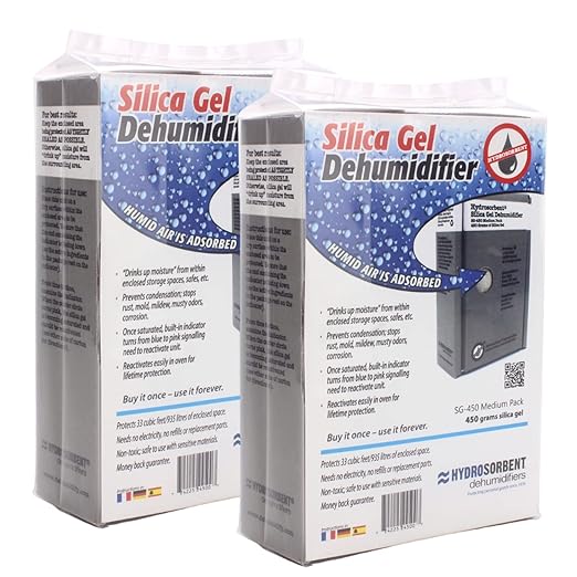 HYDROSORBENT Gun Safe Dehumidifier Rechargeable Silica Gel 450 Gram Carton. Moisture Absorber. Reusable Desiccant