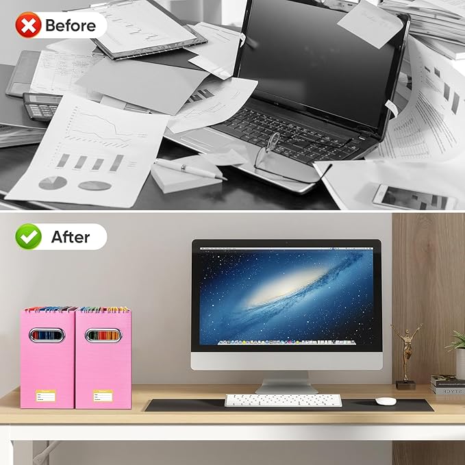 BALEINE File Organizer Box, Cardboard File Folder Organizer with Handle for Letter Size, Portable Collapsible Hanging Filing 