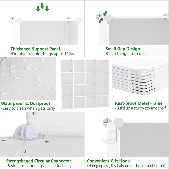 C&AHOME Cube Storage Organizer, 16-Cube Shelves Units, Plastic Storage Cubes, DIY Closet Organizer, Modular Closet Storage Sh