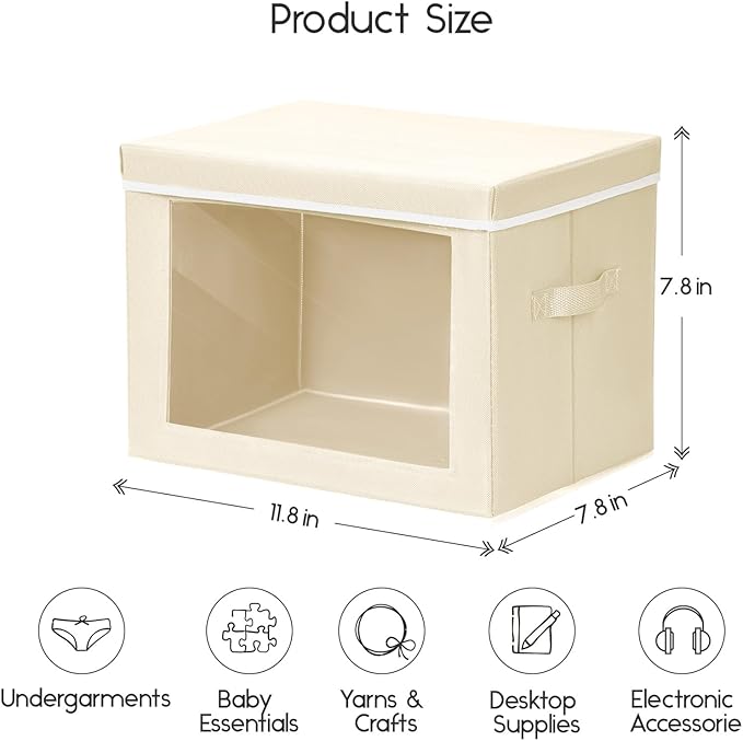 Homsorout Storage Bins with Lids - Small Fabric Organizers with Window, Collapsible Storage Bins for Clothes, Decorative Clos