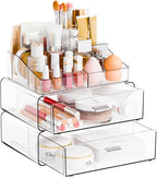 Yieach 3 Tier Clear Acrylic Makeup Organizers with Drawers,Tiered Countertop Make up Storage Organizer for Dresser Top and Ba