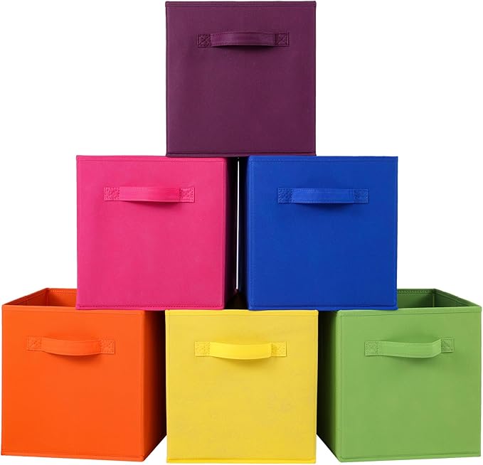 Stero Fabric Storage Bins 6 Pack Fun Colored Durable Storage Cubes with Fabric Handles Foldable Cube Baskets for Home, Kids R