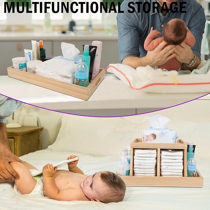 Diaper Caddy Organizer, Changing Table Organizer, Wooden Diaper Organizer for Nursery, Baby Diaper Storage Organizer with Rem