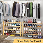 Long Shoe Rack, 4-Tier Bamboo Stackable Shoe Shelf Storage Organizer, Shoe Stand for Closet, Entryway and Hallway