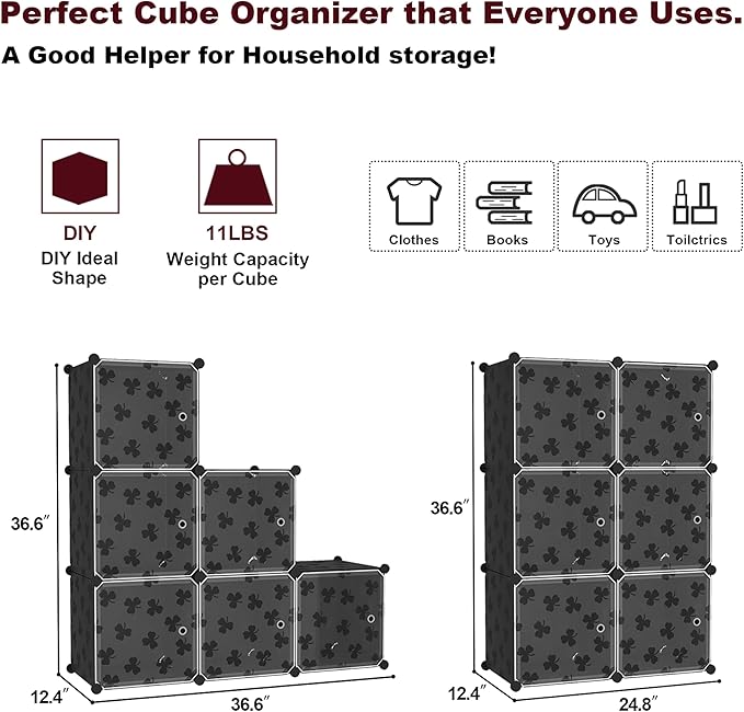 C&AHOME Cube Storage Organizer with Doors, 6-Cube Shelves, DIY Plastic Modular Bookshelf, Closet Clothes Storage Shelving Ide