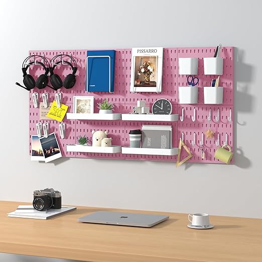 Pegboard Combination Kit, 8 Peg Boards and 30 Accessories Modular Hanging Black Pegboard for Walls, Office Wall Organizer, Ke