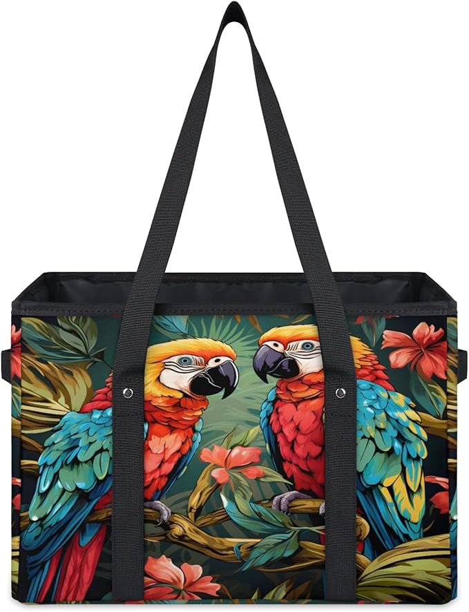 Reusable Grocery Bags Heavy Duty Shopping Bags Foldable Large Tote Bags with Long Handles & Hard Bottom