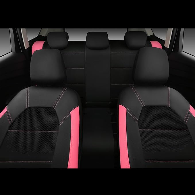 CAR PASS Leather Seat Covers, Breathable Universal Car Seat Cover Full Set for Cute Women Girly,Super 5mm Composite Sponge In
