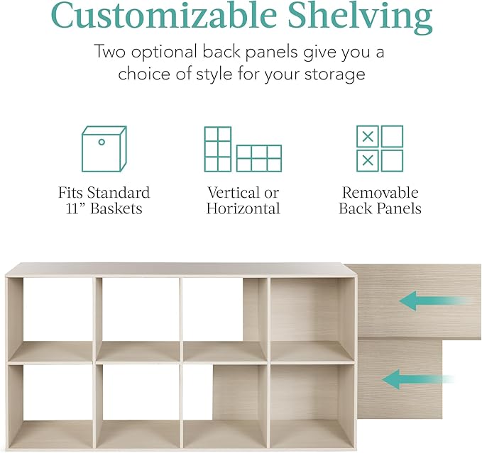 Best Choice Products 8-Cube Storage Organizer, 11in Shelf Opening, Bookcase, Display Shelf, Customizable w/ 3 Removable Back 