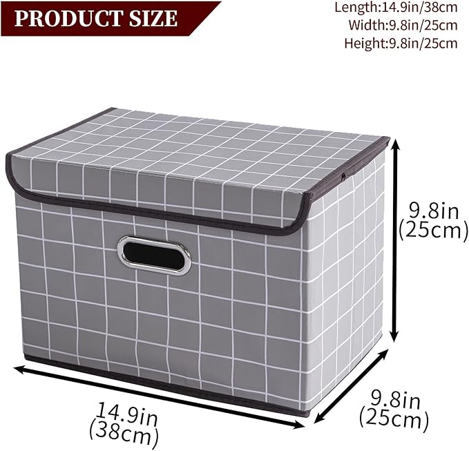 STOREONE Fabric Storage Cube Bins Foldable Organizer Container Collapsible Basket with Lids and Metal Handles, for Home, Bedr