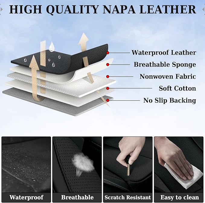 Coverado Universal Seat Covers Full Set, 5 Seats Universal Seat Covers for Cars, Waterproof Nappa Leather Car Seat Covers wit