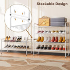 2 Tier Stackable Shoe Rack, 32.5" Wide All Metal Free Standing Shoe Storage Organizer for Entryway, Closet, White