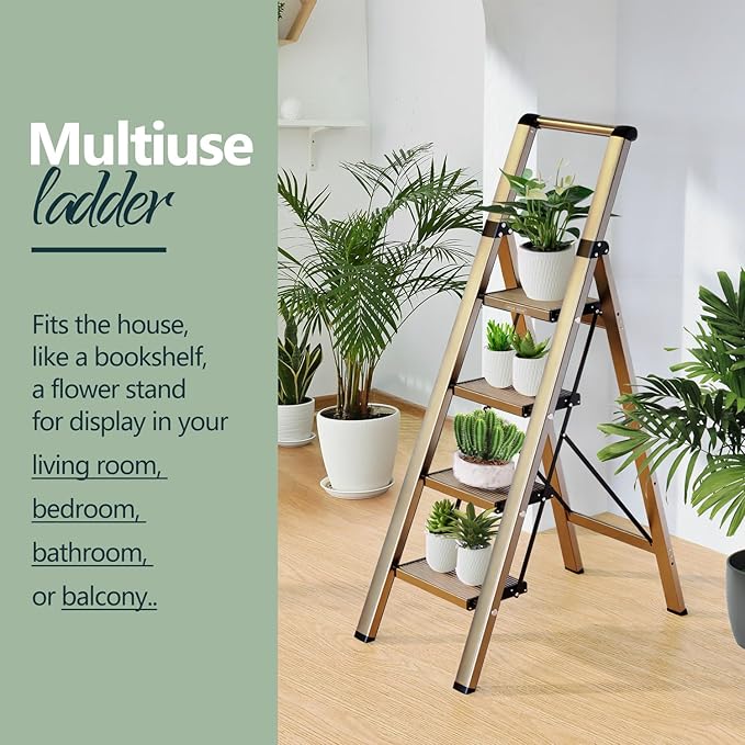 WOA WOA 4 Step Ladder for 10 Feet High Ceiling, Lightweight Foldable Ladder with Non-Slip Wide Pedals, Step Stool with Safe H