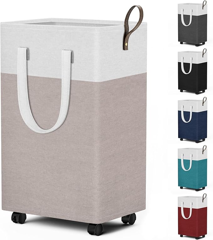 HomeHacks 75L Rolling Laundry Basket with Wheels, Collapsible & Waterproof Laundry Hamper, Mobile Clothes Hamper, Storage Lau