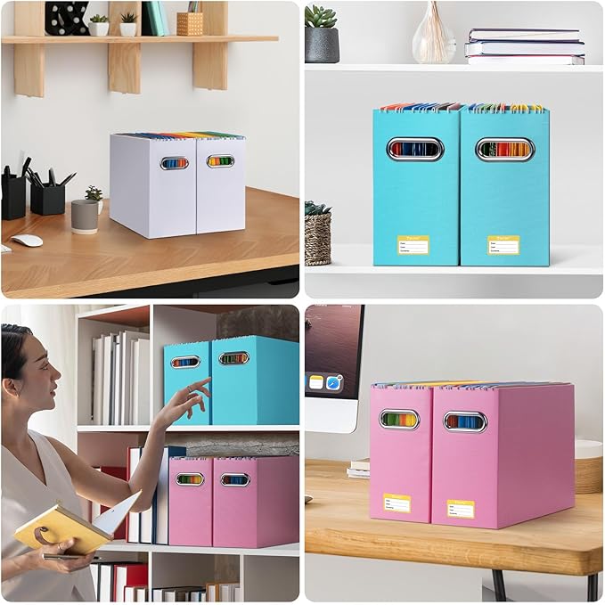 BALEINE File Organizer Box, Cardboard File Folder Organizer with Handle for Letter Size, Portable Collapsible Hanging Filing 