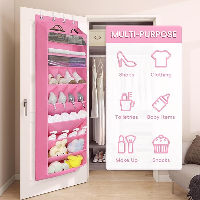 FENTEC 1 Pack 8 Shelves Over The Door Shoe Organizer,68" Exlarge Deep Pockets Hanging Shoe Organizers, Shoe Rack for Closet, 