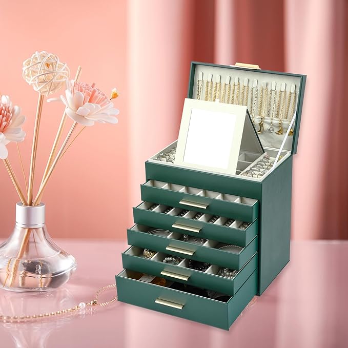 BOOVO Jewelry Boxes for Women, White and Black 6 Layer Large Jewelry Box for Necklace, Bracelet, Earrings, Rings Storage, Jew