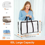 Vieshful 3 Pack Clear Comforter Storage Bag, 60L Clothes Storage Bag with Zipper Closet Organizer, Plastic Storage Containers