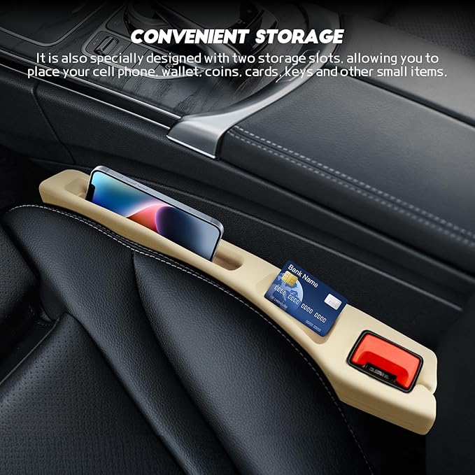 Hovom 2PCS Car Seat Gap Filler Organizer, Multi-purpose Automotive Seat Gap Storage Organizer for Key Phone Card, Auto Seats Crevice Filler Stop Things from Dropping, Car Accessories (Beige)