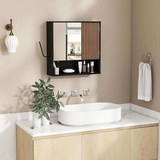 Bathroom Wall Cabinet With Mirror,wall mounted bathroom cabinet,Medicine Cabinet with 2 Door ,Side Hook,Light and Adjustable 