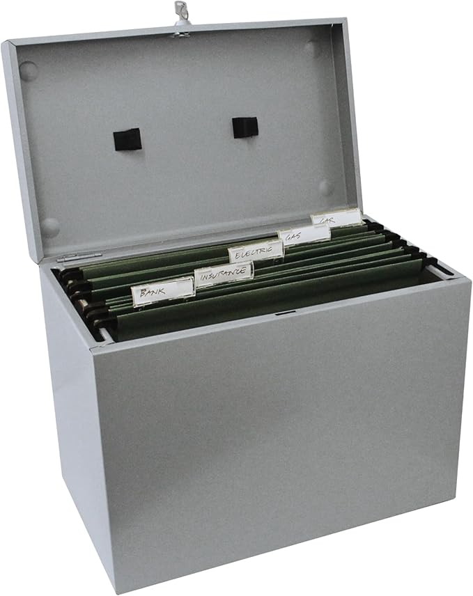 Cathedral Products A4 Steel File Box with Starter Pack of 5 Suspension Files - Grey