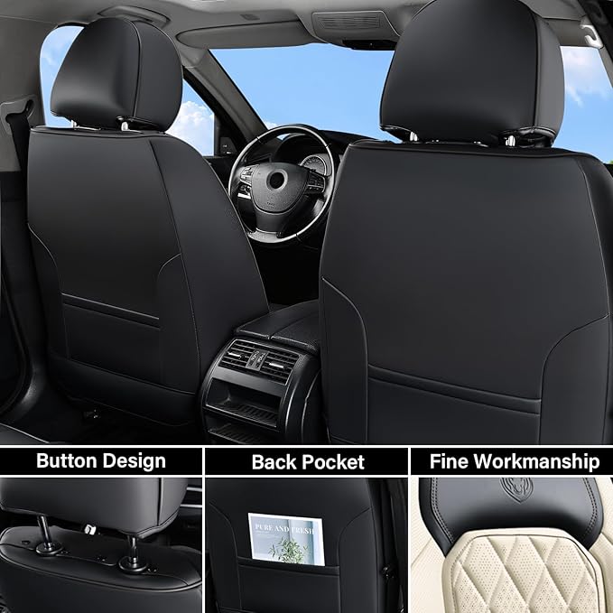 Coverado Car Seat Covers Front Seats, Waterproof Faux Leather Car Seat Covers 2 Pack, Universal Car Seat Protector Driver Sea