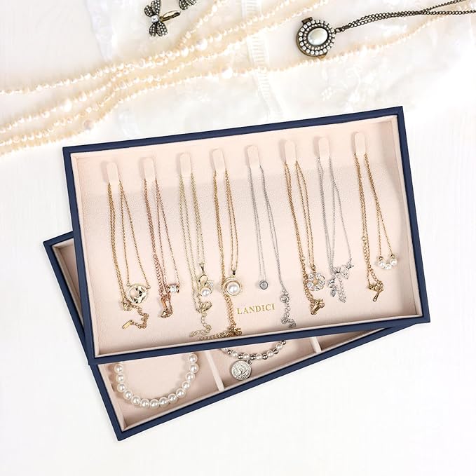 LANDICI Stackable Jewelry Organizer Trays 4 Set,PU Leather Jewelry Organizer Drawer,Jewelry Storage Display Tray for Earring 