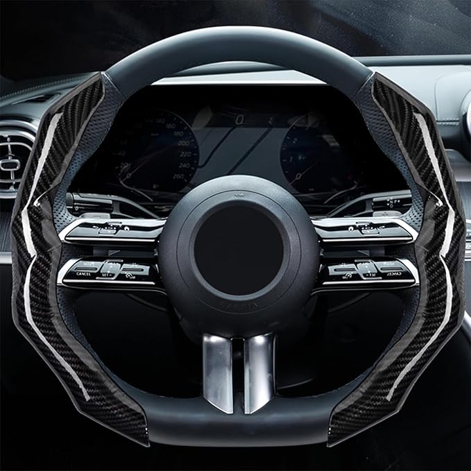 Carbon Fiber Steering Wheel Cover with Anti-Slip Lining and Segmented Design 2pcs Universal Steering Wheel Protector for Men 