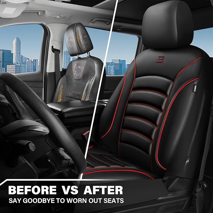 CAR PASS 3D Foam PU Leather Car Seat Covers, Universal Seat Covers Front 2 for Trucks SUV Sedan Automotive Seat Covers Armres