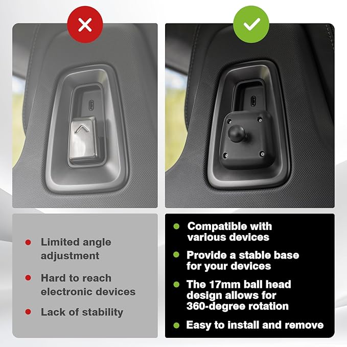 BestEvMod Seat Back Second Row Anchor 1/4 Screw Mount Phone Holder Tablet Compatible with 2022-2025 2026 Rivian R1T&R1S Backseat fits All Phones&Android 360° Adjustable (17mm Ball Joint Only)