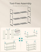 SONGMICS Shoe Rack, 3-Tier Shoe Organizer, Metal Storage Shelf, Upright or Upside Down, for 8-12 Pairs, Stackable, for Entryw