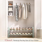 Bumusty 2-Tier Expandable Shoe Rack for Closet, 18“-33” Adjustable Shoe Rack for Small Space, Small Shoe Organizer for Front 