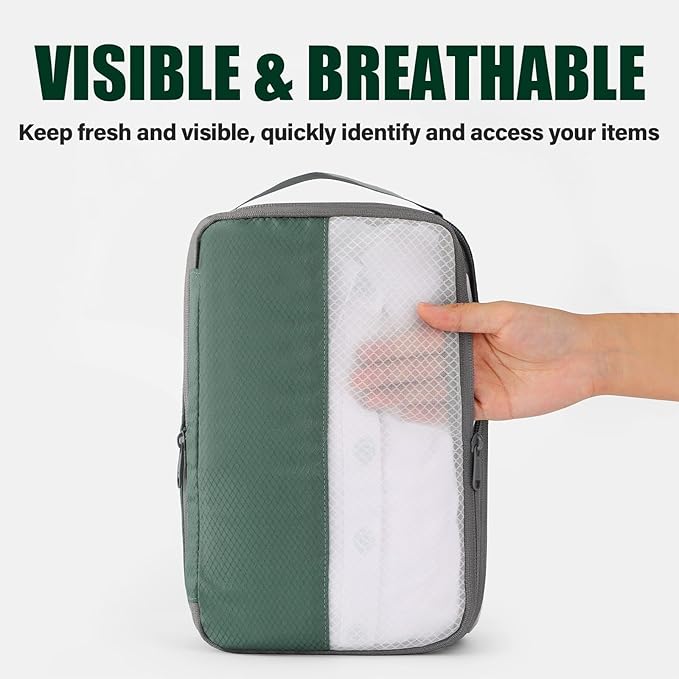 6 Set Compression Packing Cubes for Travel, Bonus Versatile Drawstring Backpack, Lightweight Luggage Organizer Bags, Sturdy T