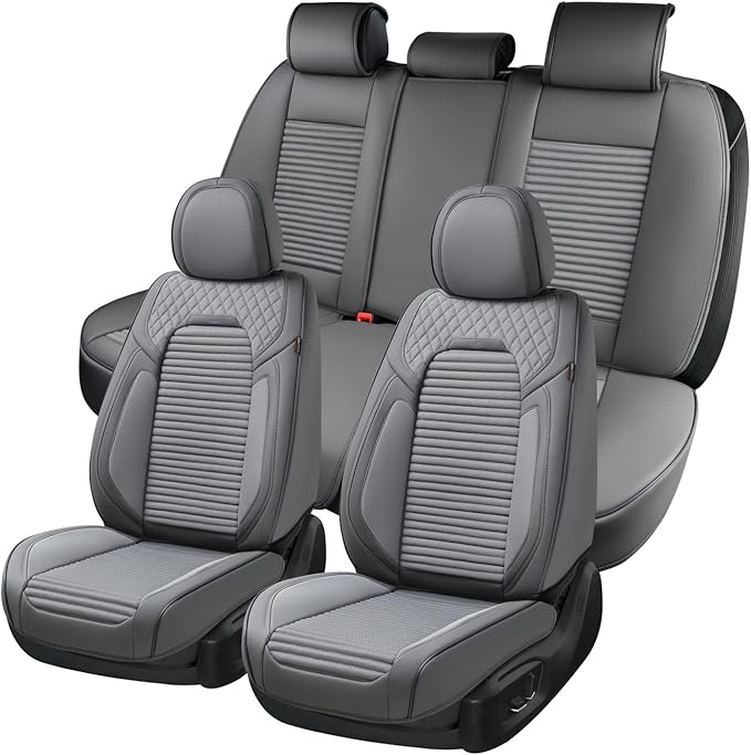 Coverado Car Seat Covers Full Set, Leather Seat Covers for Cars, Automotive Seat Cover Car Accessories Universal Fit for Most