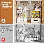 2-Pack 17"Deep Under Sink Organizer And Storage, 2-Tier L-Shaped Pull Out Cabinet Organizer with Upgraded Slide Rails, Height