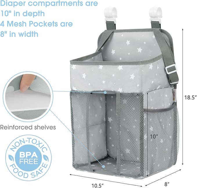 Maliton Changing Table Diaper Organizer - Baby Hanging Diaper Stacker Nursery Caddy Organizer for Cribs Playard Baby Essentia