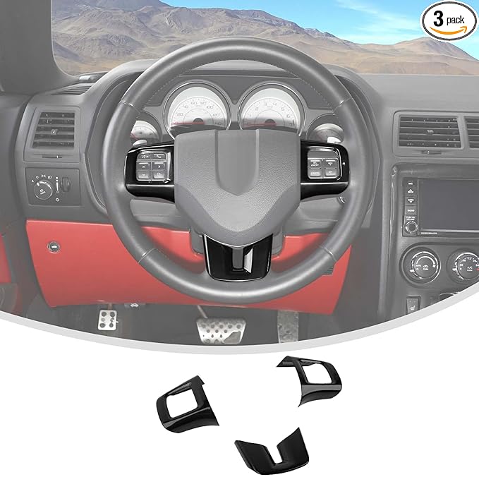Linskip Steering Wheel Trim Compatible with Dodge Journey 2013-2022 & Charger/Challenger/Durango/Dart 2009-2014, Journey Steering Wheel Cover, Journey Interior Accessories 3Pcs(Black)