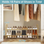 AOODA Long 2 Tier Shoe Rack for Closet Metal Wide Stackable Shoe Storage Organizer for Entryway, Bedroom, Floor, 18-Pairs Low