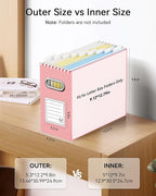 Oterri File Organizer Box, Portable Collapsible Cardboard File Folder Organizer with Handle for Letter Size Hanging Files, Do