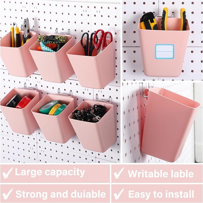 Namalu 12 Pack Pegboard Storage Bins with Labels and Hooks Bulk Peg Board Organizer Accessories Hanging Cup Organizer Pegboar