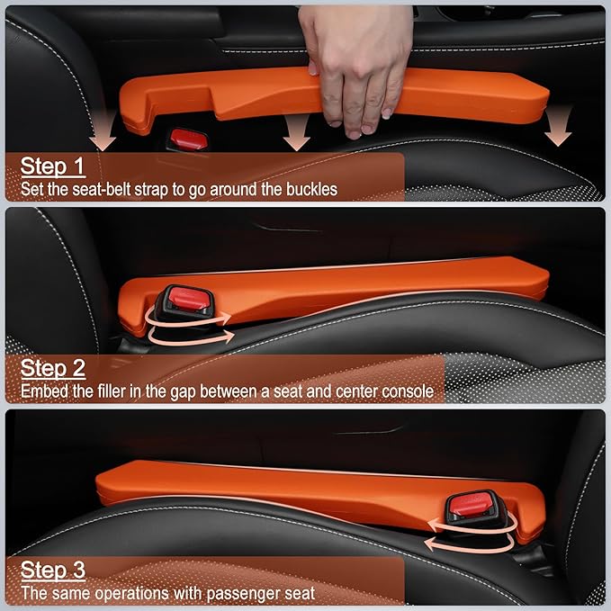 UREHEPO 2pcs Elastic Car Seat Gap Filler Organizer, Universal Interior Car Accessories to Stop Things from Dropping and Add Style for Car SUV and Truck, Fill The Gap Between Seat and Console - Orange