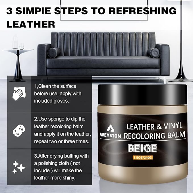 Leather Recoloring Balm - Beige Leather Repair Kit for Furniture, Leather Dye & Paint to Recolor, Restore & Repair Faded, Cra